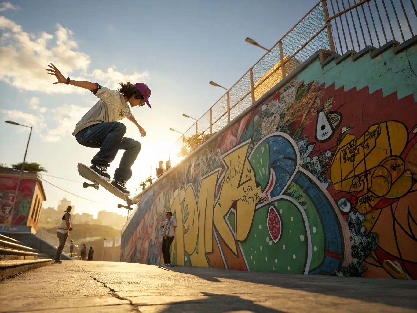 A group of young skateboarders practicing tricks at a local skate park, showcasing the energy and enthusiasm of youth involved in skateboarding.